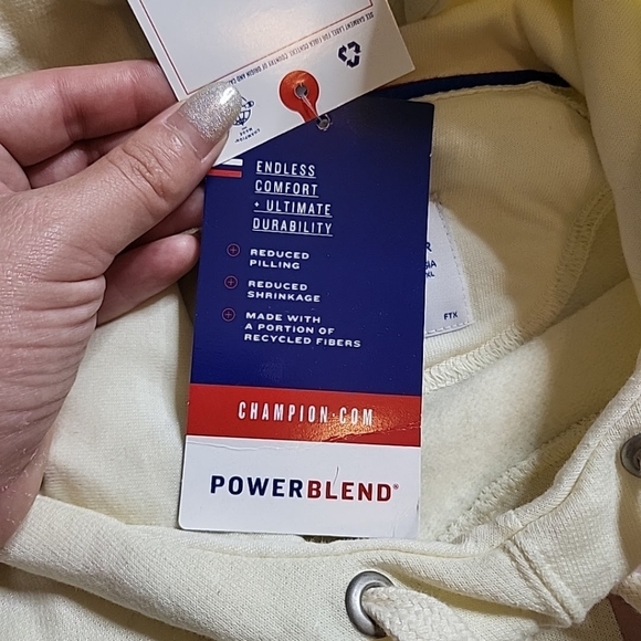 *SOLD* Champion Hoodie Sweatshirt Powerblend Medium Cream Yellow Pink Burgundy - Picture 5 of 8